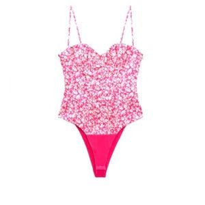 NWT Zara pink floral corset bodysuit top M